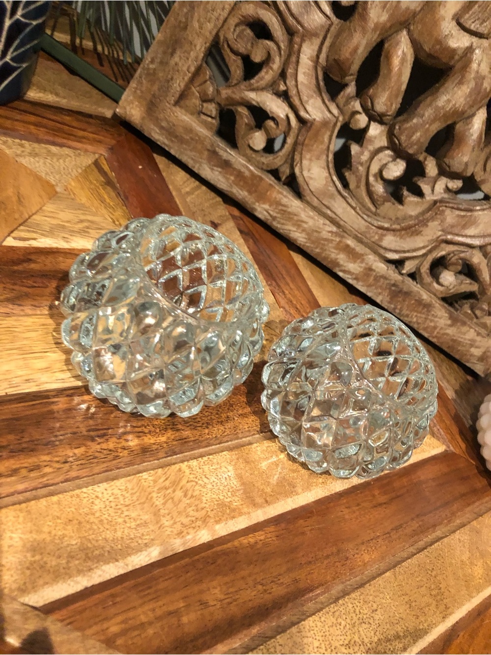 Vintage Pair of Partylite Rockport clear pressed diamond cut candle holders